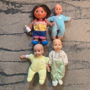Lot of 4 Dolls: Dora the Explorer, Baby Annabell & Realistic Baby Doll